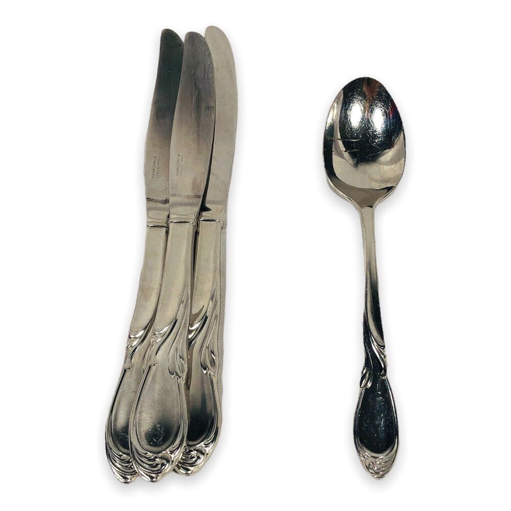 Yamazaki Flatware Cache Glossy Knife Spoon Lot of‎ 4 Japan Stainless Steel